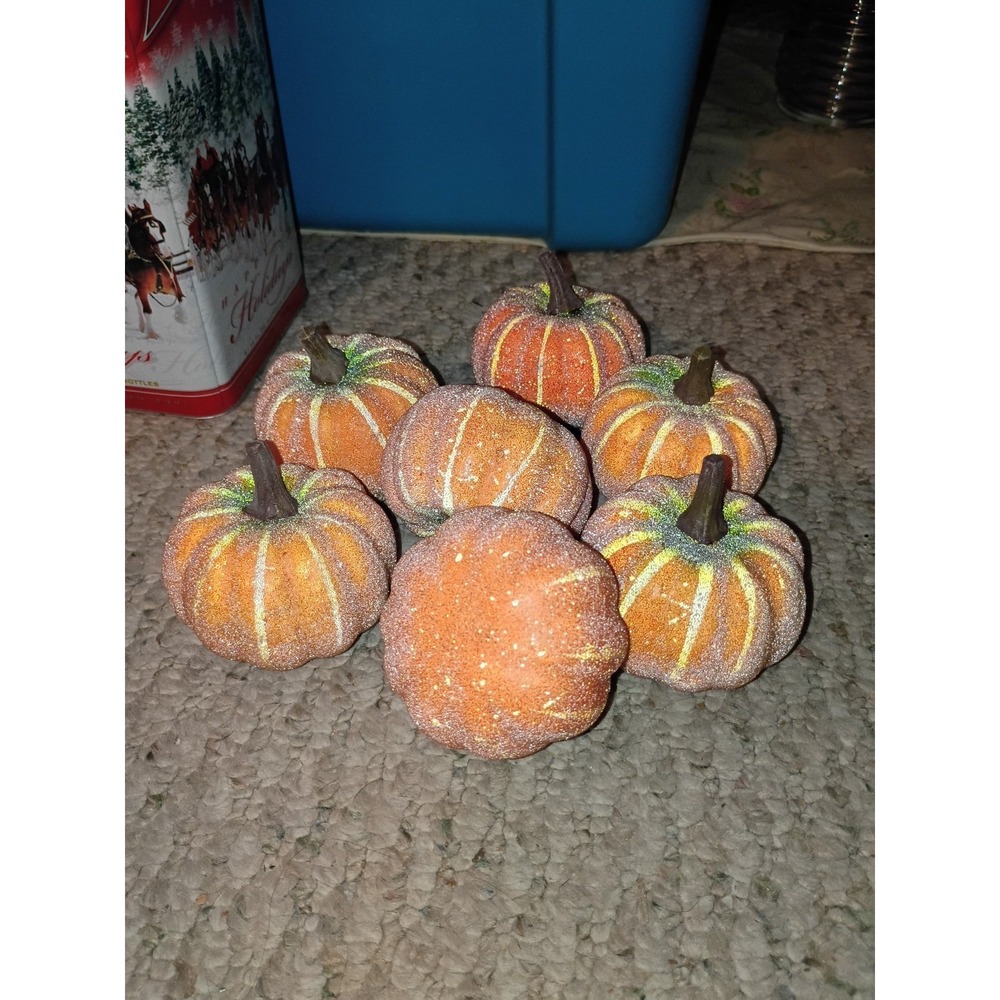 Glitter Frosted Realistic Pumpkins Lot‎ Of 7 Foam 3"